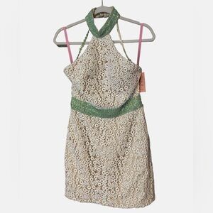 Blush Prom Crochet Jeweled Collared Mini Dress NWT